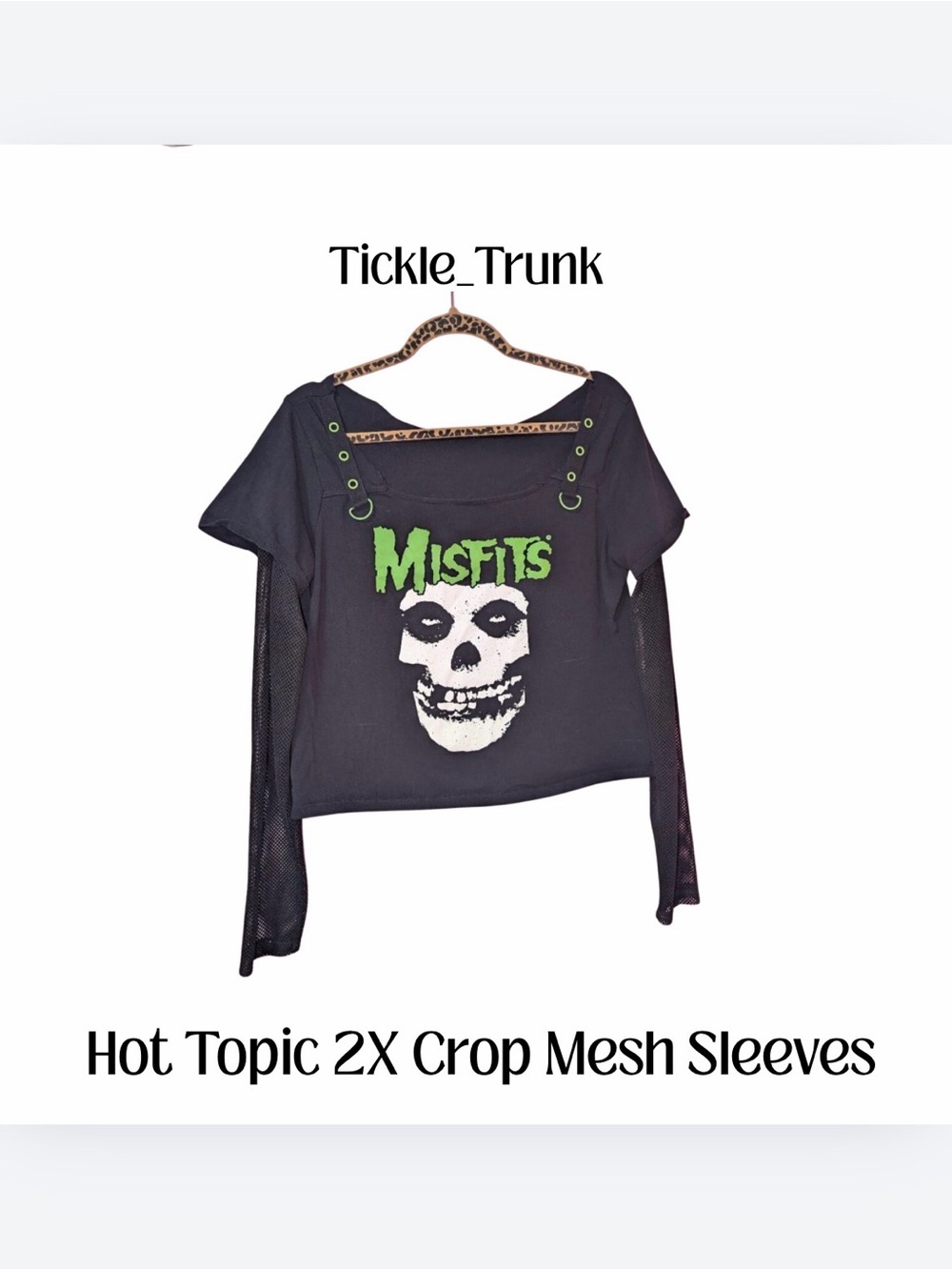 Hot Topic 2X Misfits Black Crop Top with Mesh Sleeves